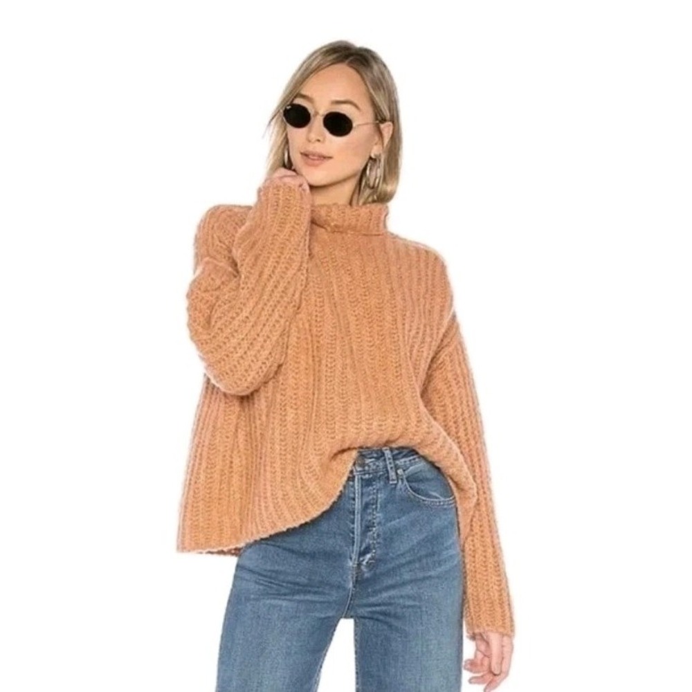Free People Fluffy Fox Turtleneck Sweater Papaya Orange Sz S Wool Blend Thick‎
